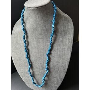 Vintage Dyed Howlite Beaded Chip Strand Necklace Blue Stackable Boho Coastal 32”